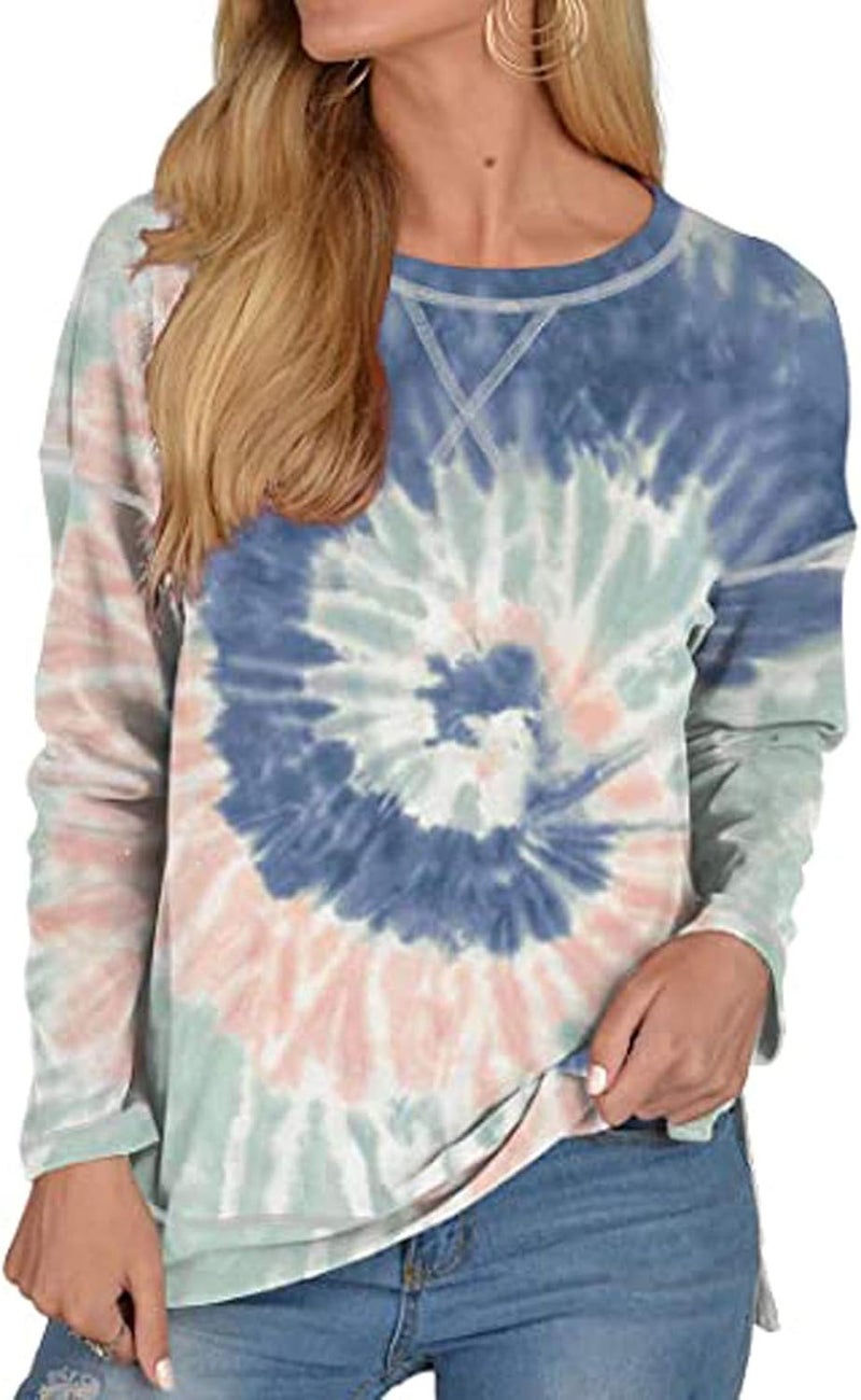 woobles Womens Sweatshirts for Ladies Tie Dye Printed Embroidery Collar Tunic Gradient Blouses Long Sleeve Pullovers - Image 1